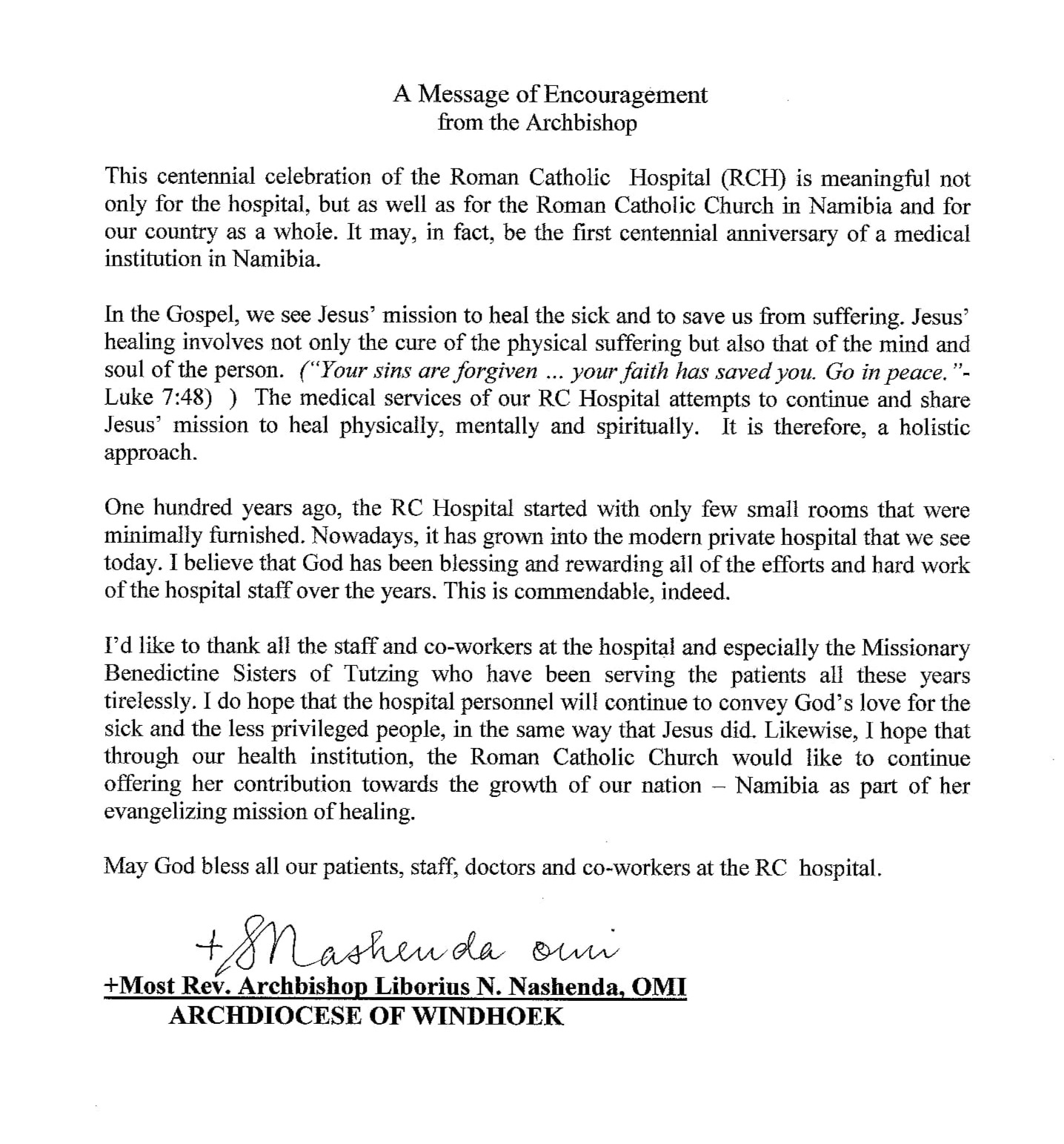 A Message of Encouragement from the Archbishop
